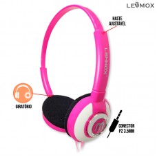 Fone de Ouvido Headphone P2 Estéreo Giratório Ajustável Drivers 30mm LEF-1028 Lehmox - Pink